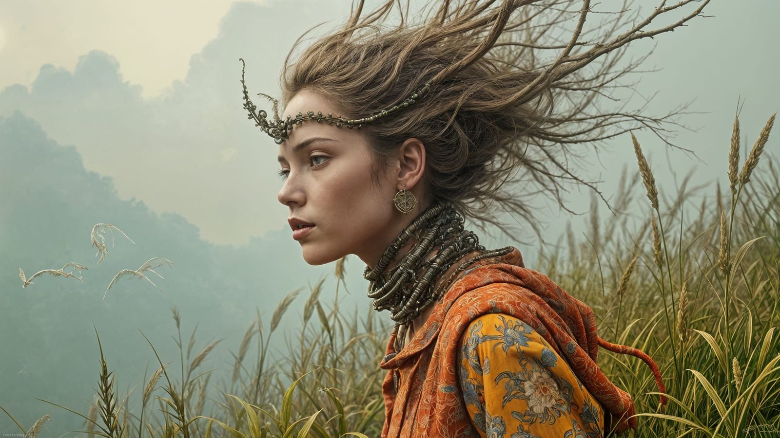 Woman Levitating in Surreal Hyperrealistic Portrait