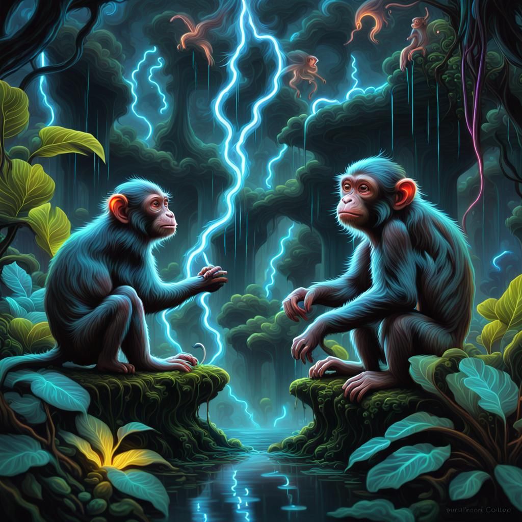 Bioluminescent monkeys in the jungle