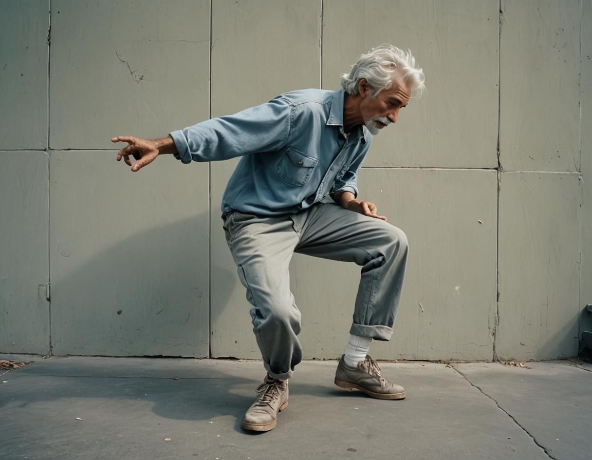 Cinematic Film Still of an Old Man Dancing