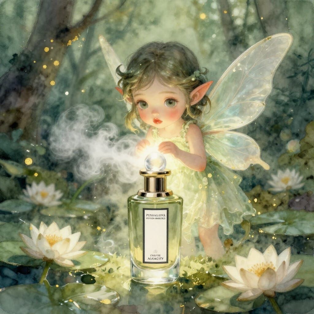 Enchanting Fairy Emerges from Perfume Mist in Watercolor Sty...