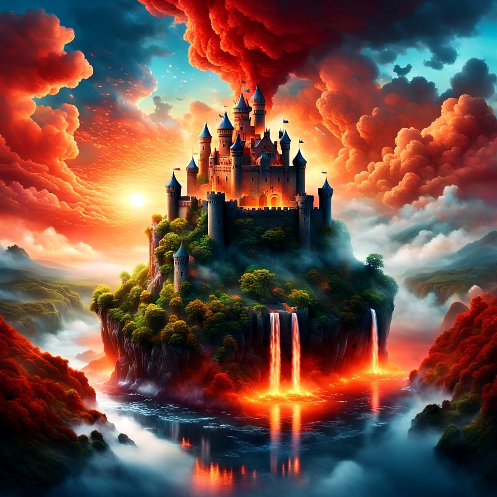 Mystical Island With Flying Castle: Fantasy Concept Art