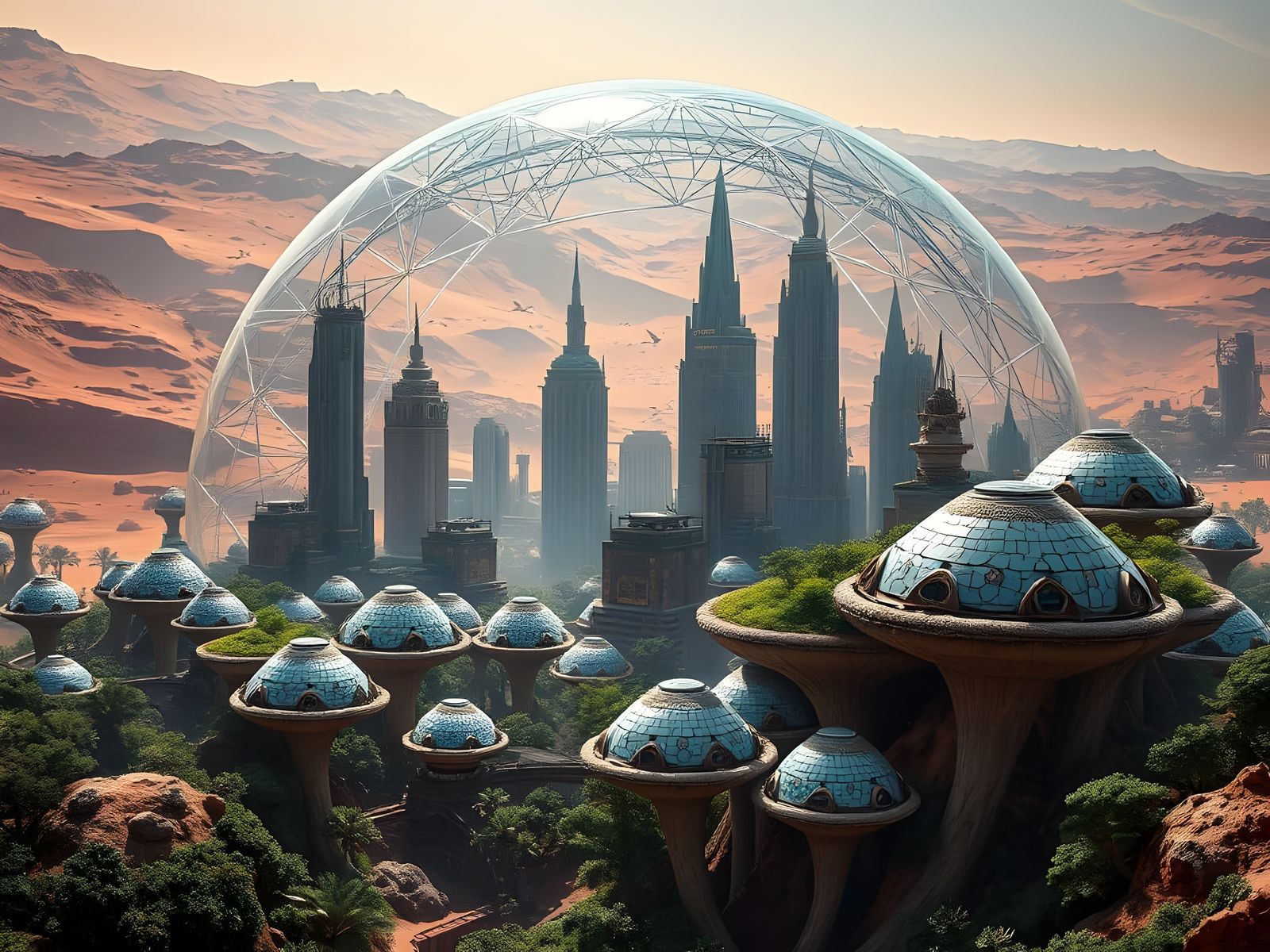Solarpunk Mars Metropolis Shines with Vibrant Colors and Int...