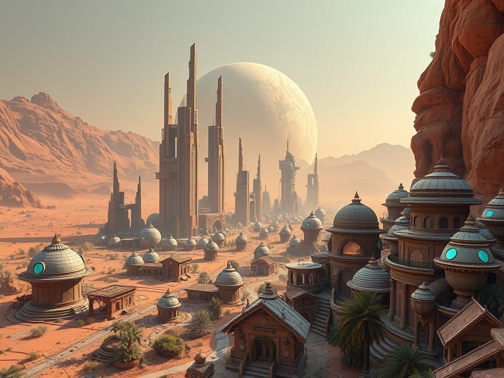 Solarpunk Utopia Cityscape on Mars