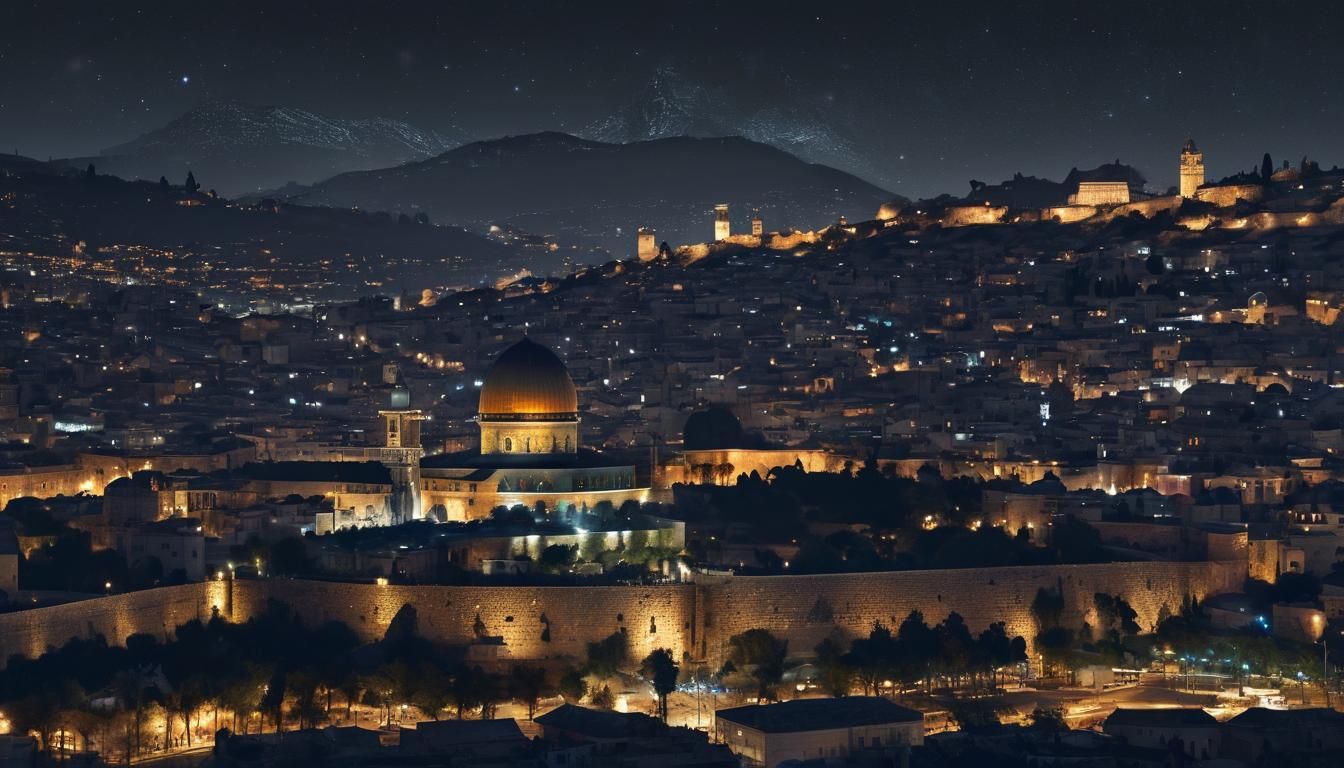 Jerusalem at Night in Hyperrealistic Silhouette Art