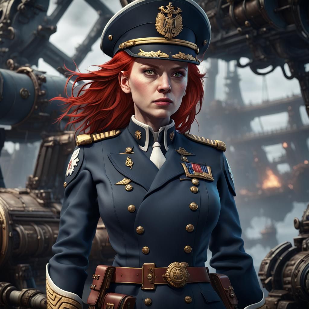 Warhammer 40K Redhead Navy Officer in Detailed Painting