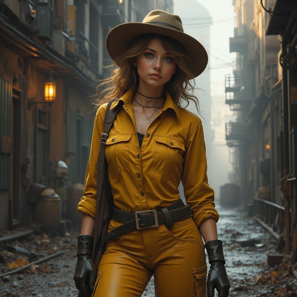 Woman in Work Clothes and Purple Hunter Boots