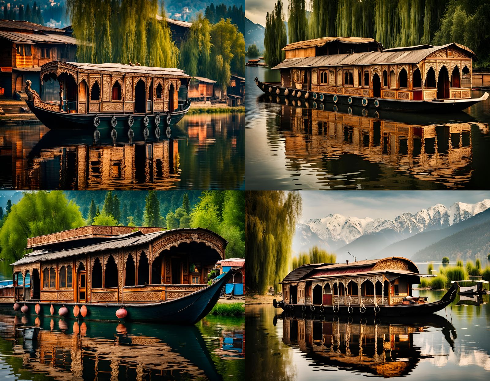 Historic Houseboat in Kashmir: Detailed Oil Painting