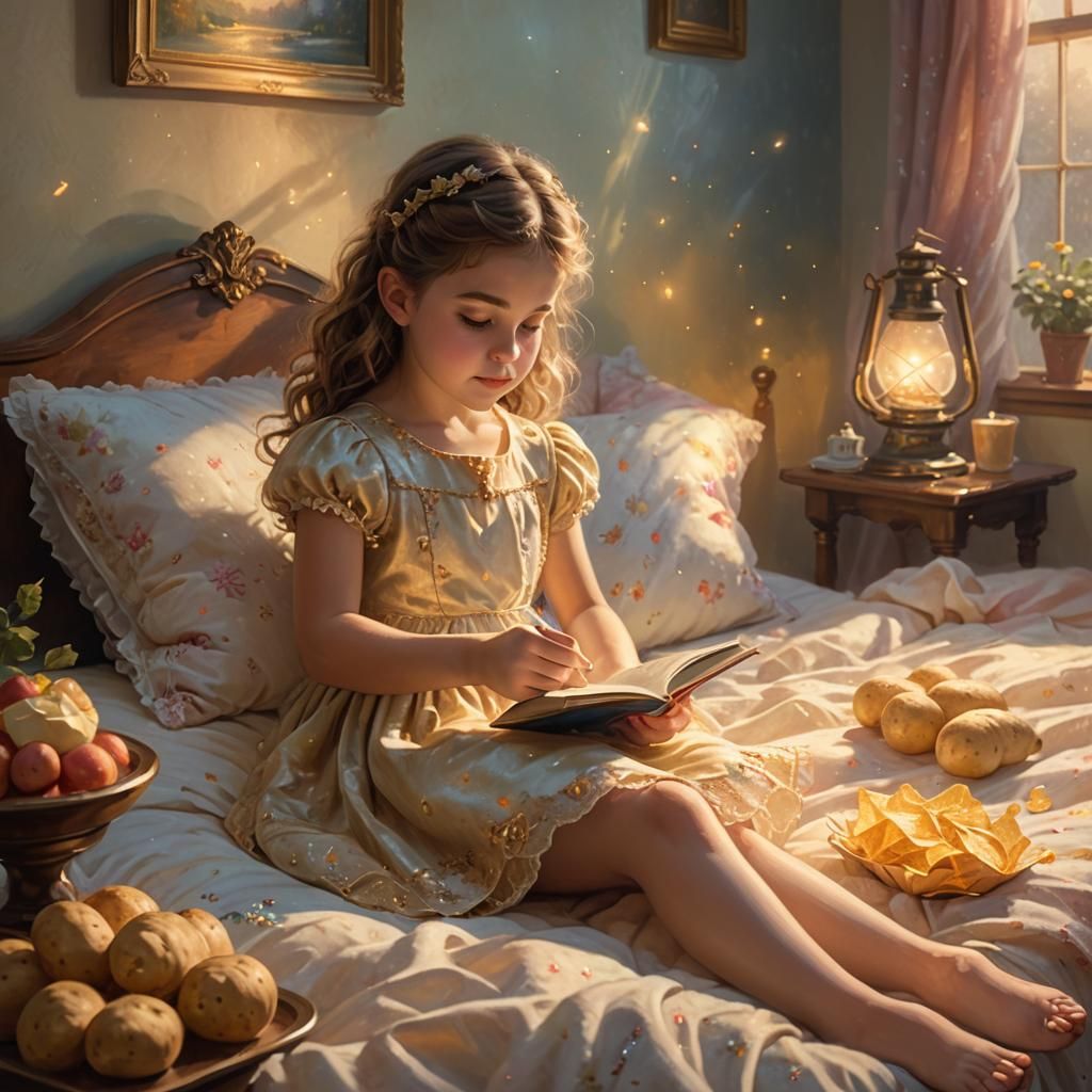 Ethereal Little Girl Reading Book in Dreamy Light