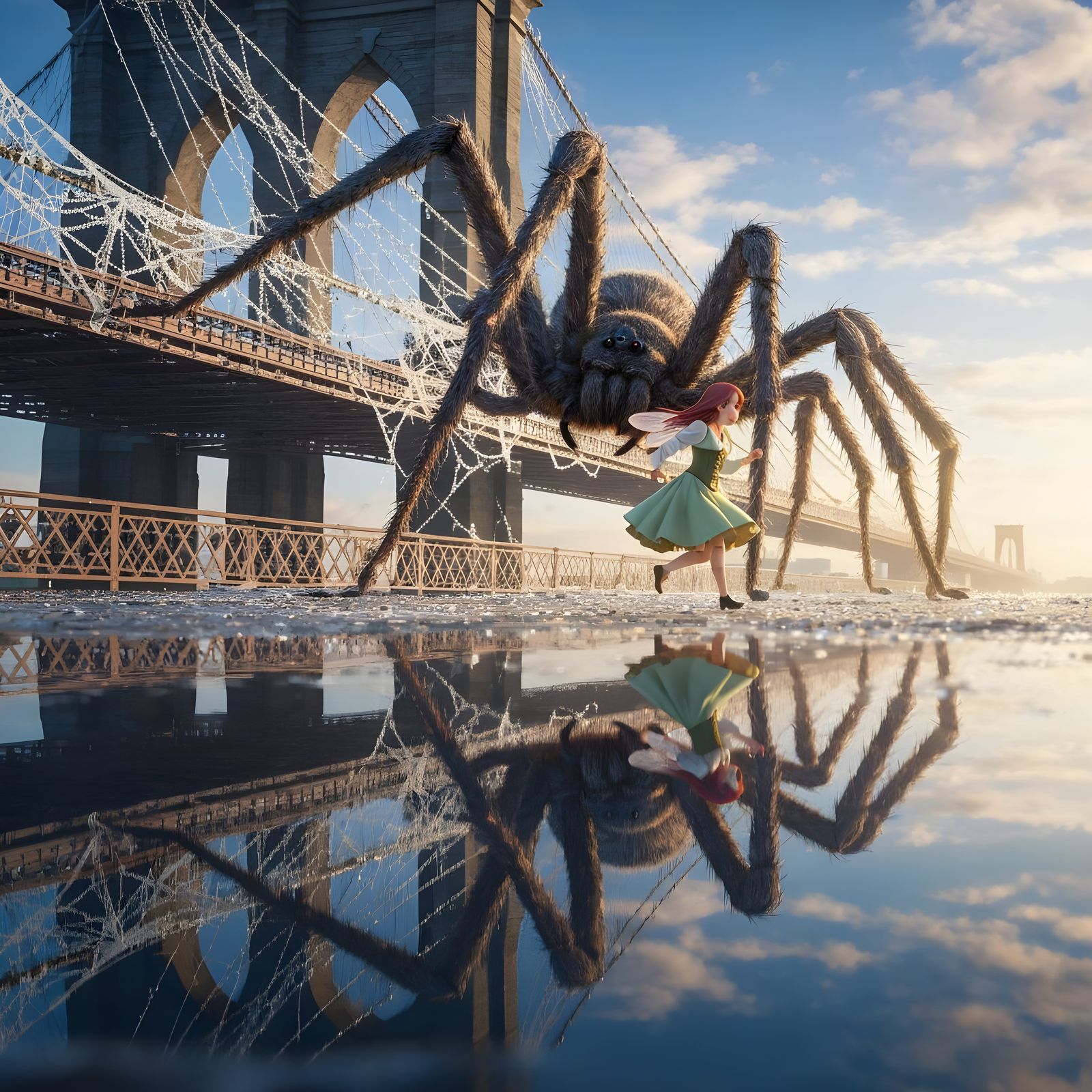 Brooklyn Bridge Spiderweb in Anime Style