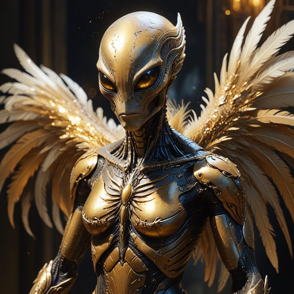 Birdlike Alien Portrait in Photorealistic Oil Painting