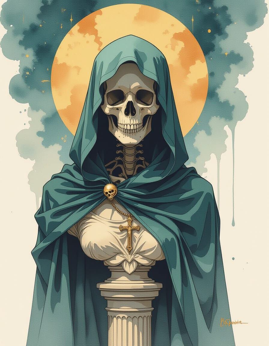 Surreal Detached Skull Bust in Art Nouveau Style