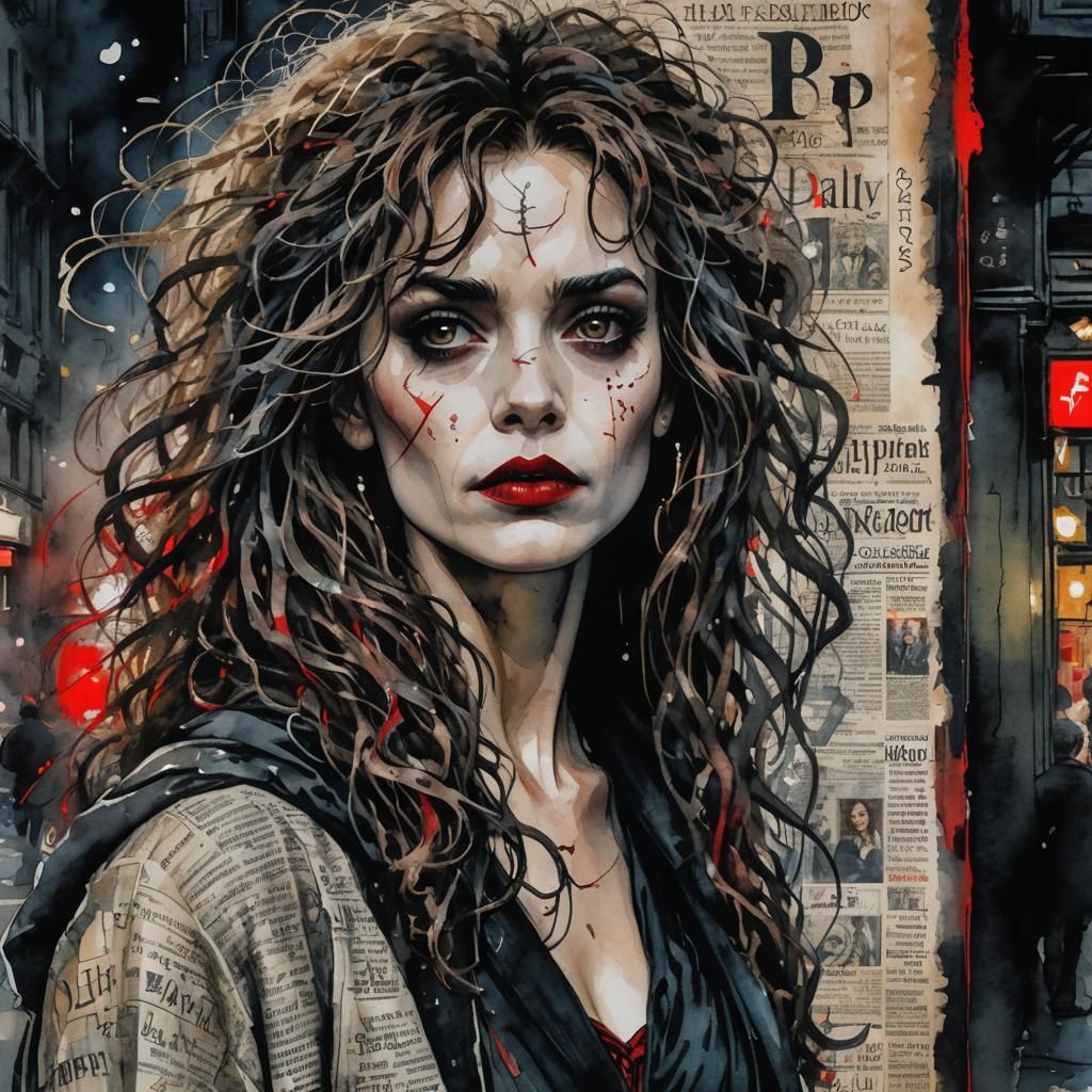 Bellatrix Lestrange in Stylized Watercolor Illustration