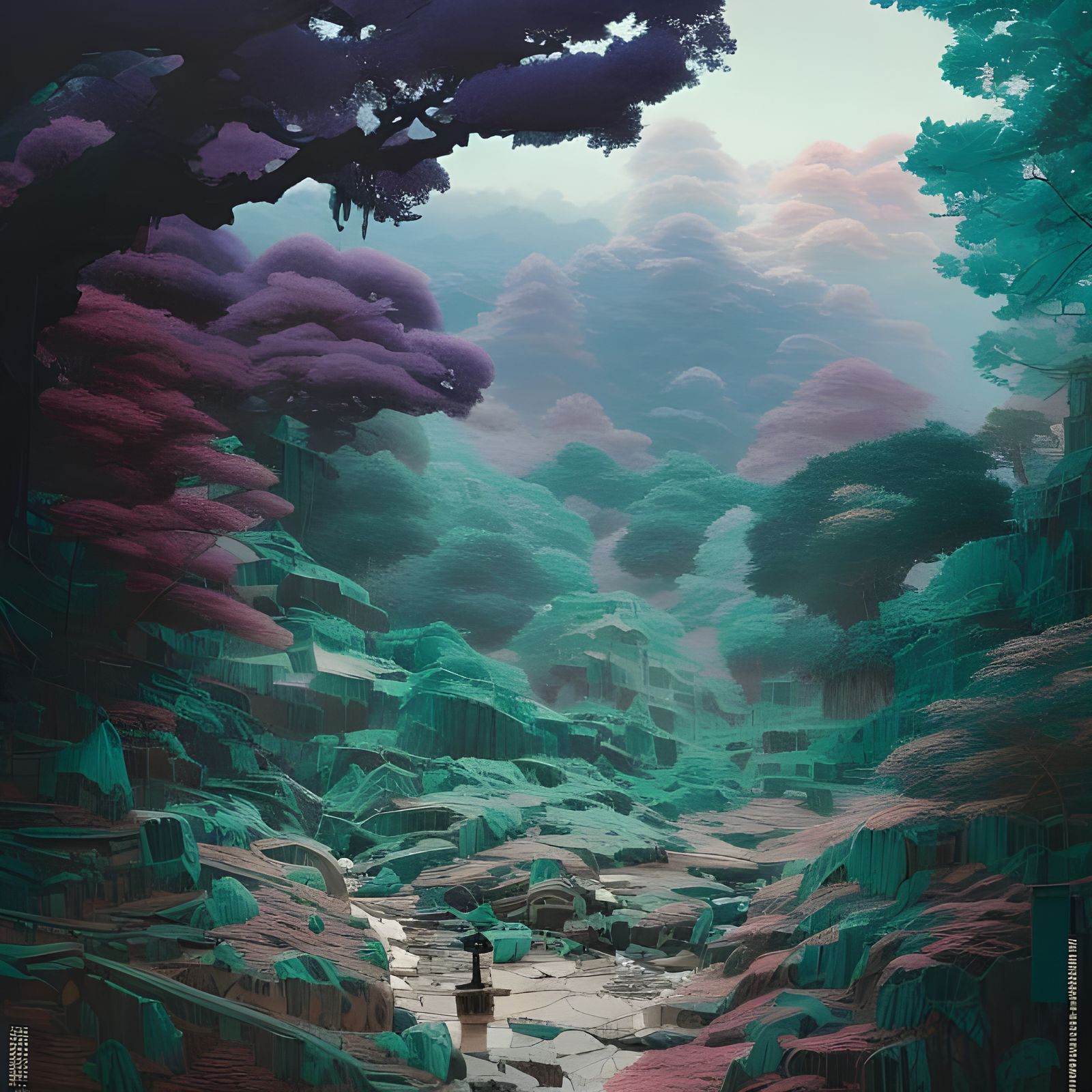 Japanese Stone Landslide: Detailed Photoillustration