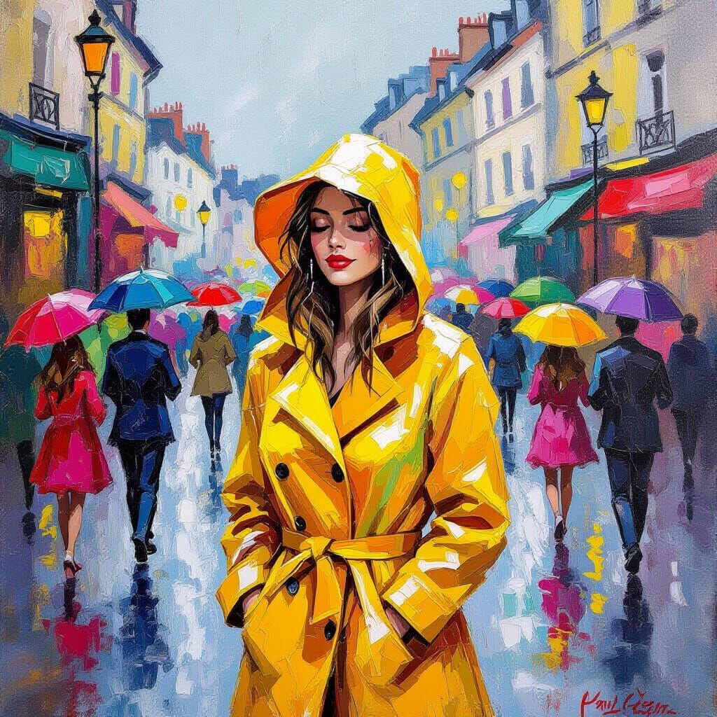 Vibrant City Rain Scene with Yellow Raincoat, Cézanne & Toul...