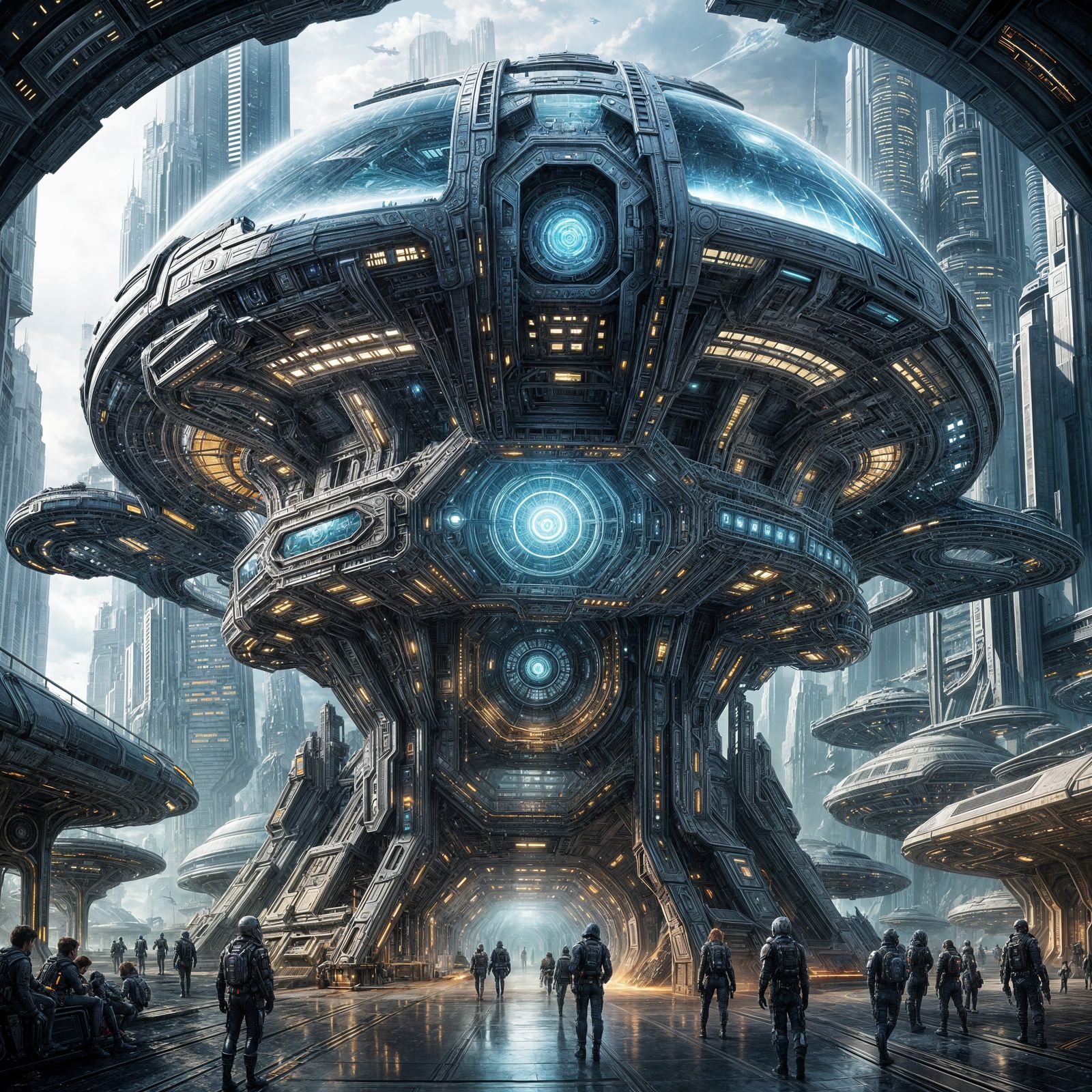 Ethereal Sci-Fi Megastructure in Vibrant Futuristic Colors