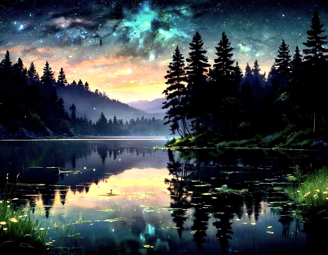 Calm Lake, Nighttime.
