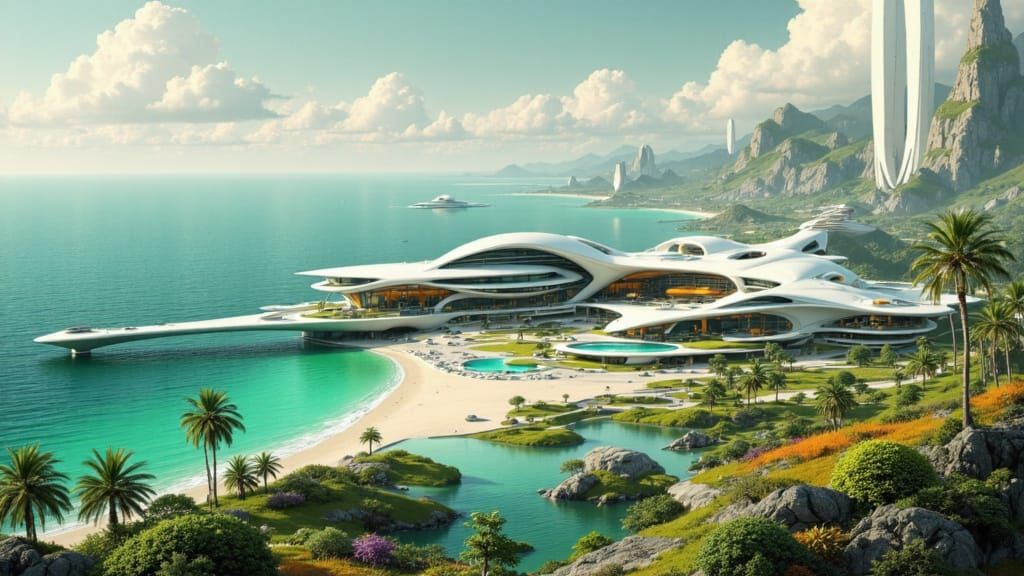 Futuristic Alien City on Tropical Planet