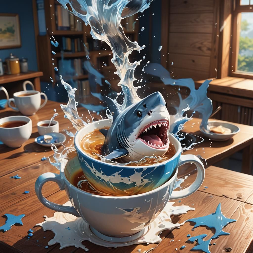 Shark Leaps from Chai Cup: Anime Concept Art