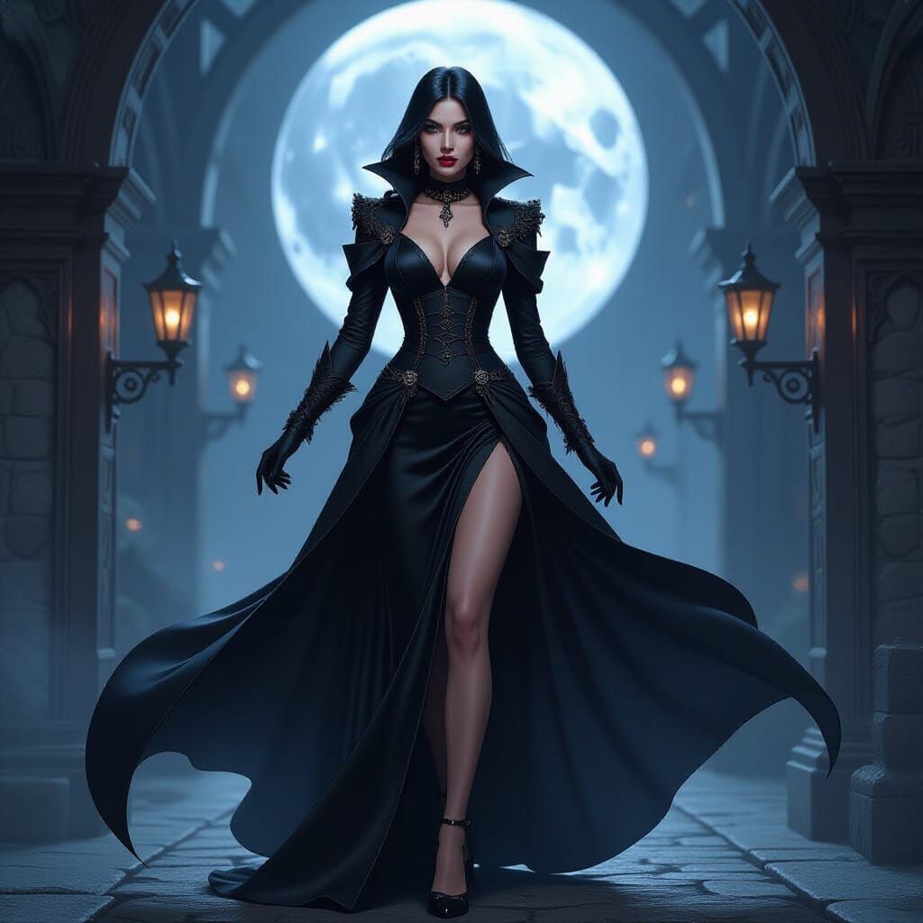 Elegant Vampire in Gothic Style, Moonlit Ambiance