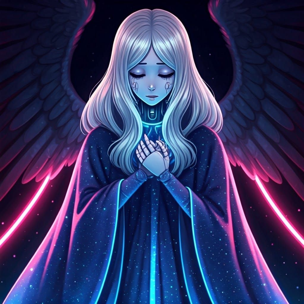Celestial Robotic Woman with Ethereal Starlight Glow