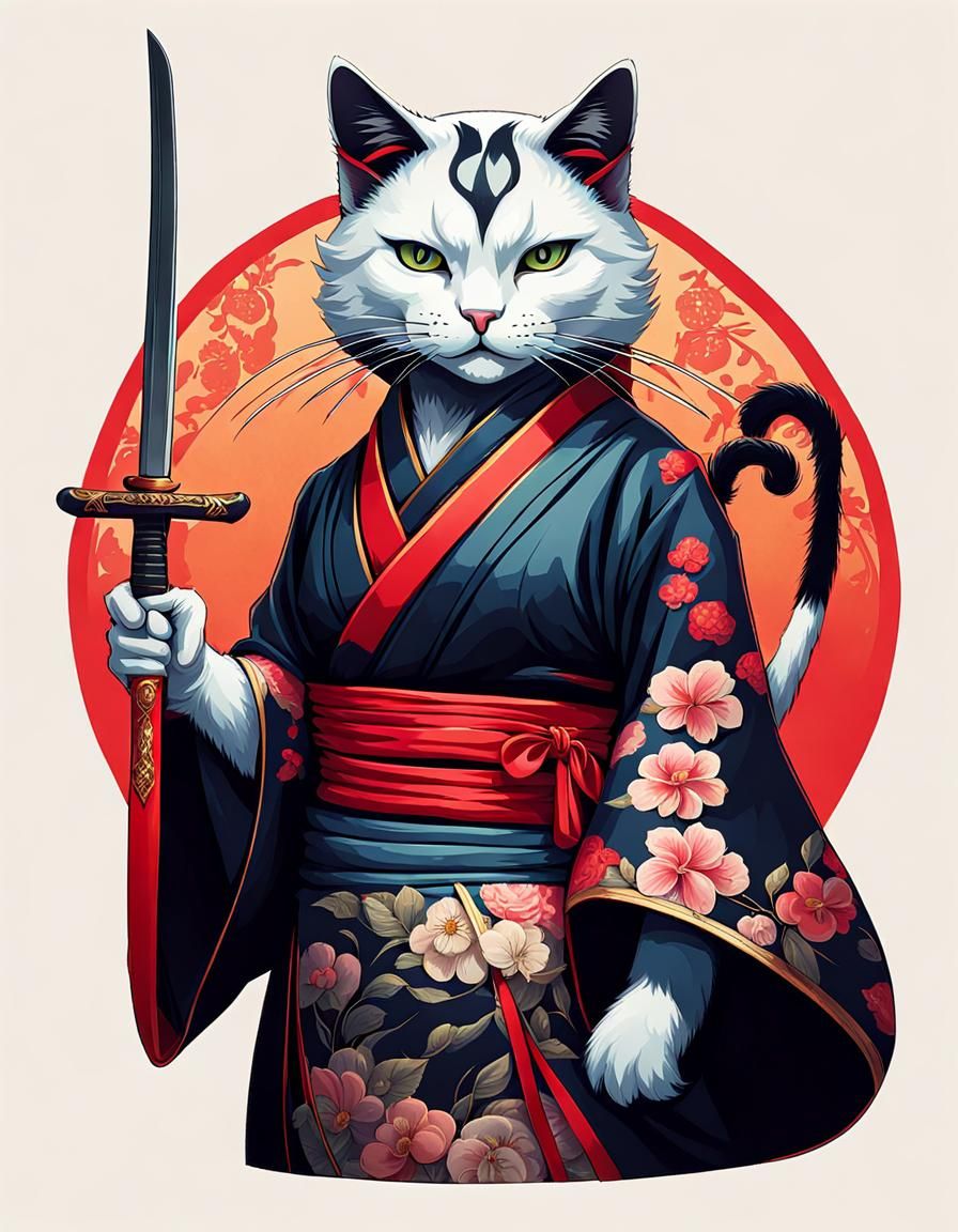 Fantasy Cat Geisha with Hidden Blade