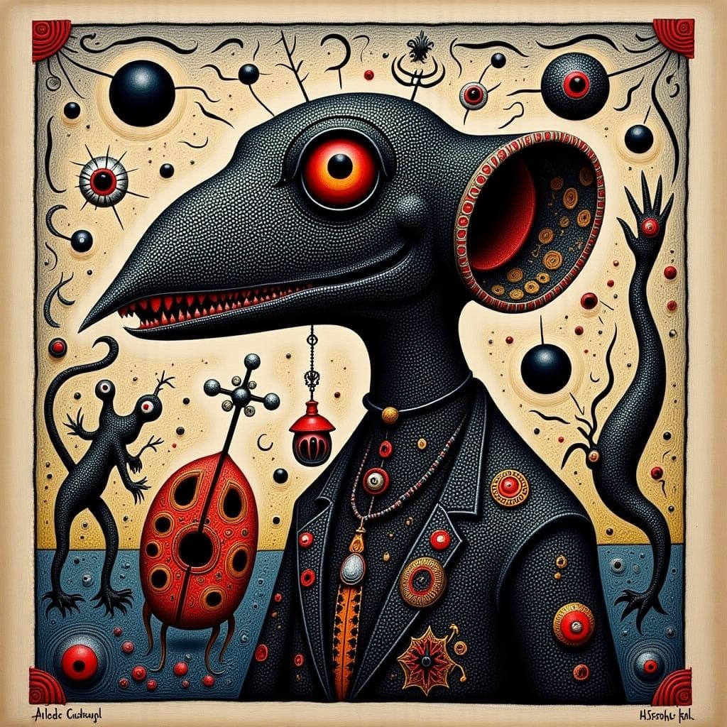 Elegant Alien in Dark Medieval Folk Art