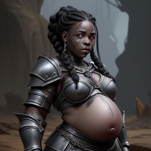 Pregnant Dwarf Warrior in Detailed Matte Painting