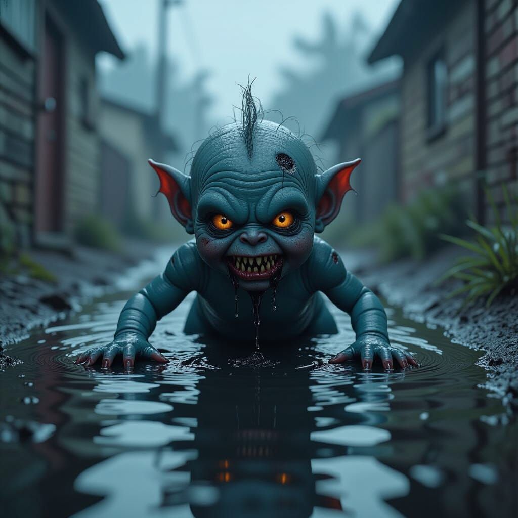 Unsettlingly Cute Baby Monster Crawling in Ink