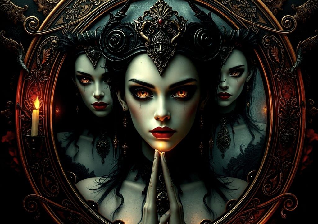 Queen and Magical Mirror in Encaustic Style