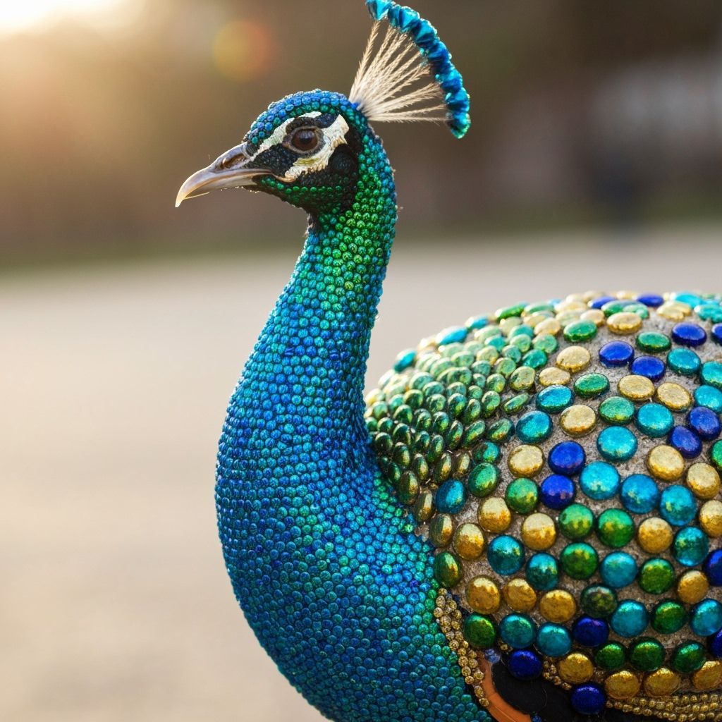 Peacock Made of Shimmering Glass Beads