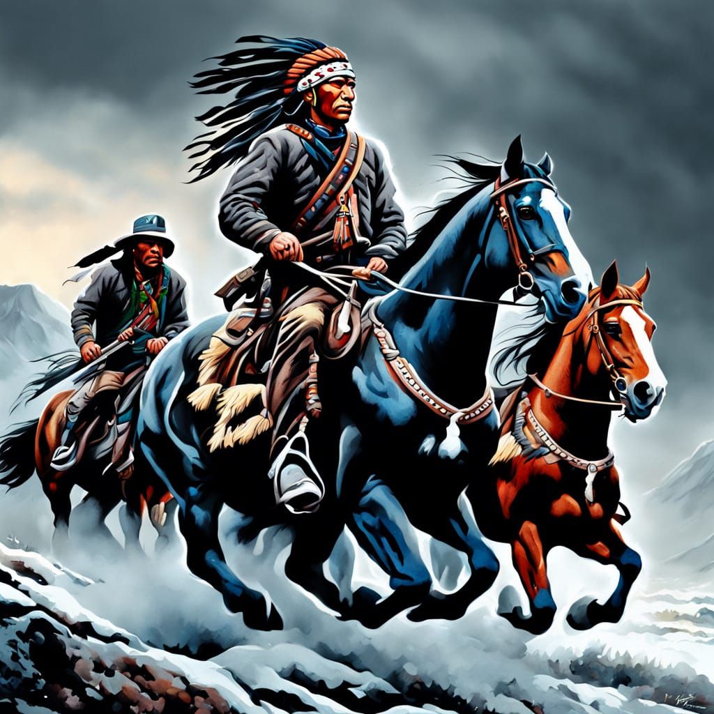 Indian Raiders Arriving in the West: Hyperrealistic Art