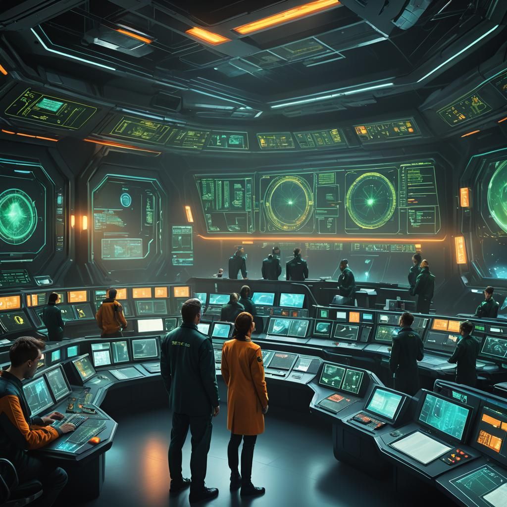 Futuristic Command Center with Holographic Displays