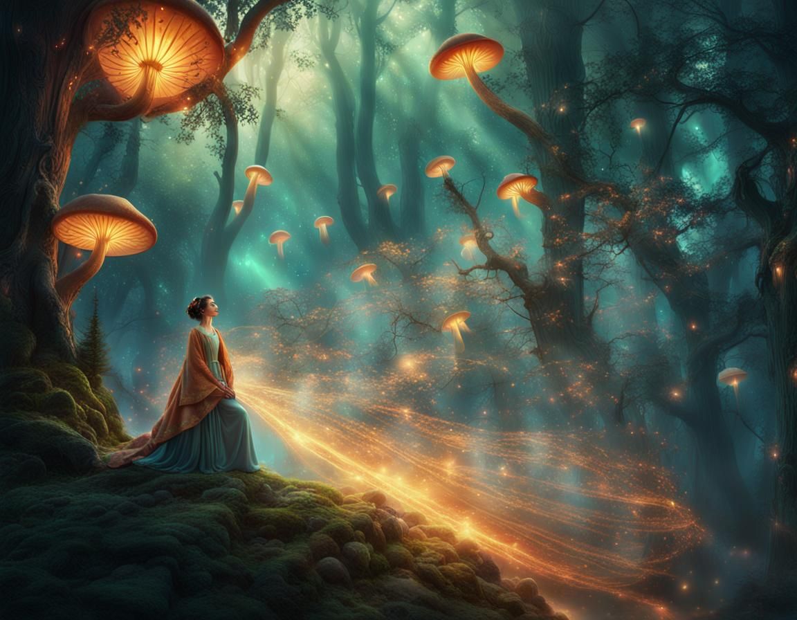 Ethereal Regal Woman in Mystical Forest