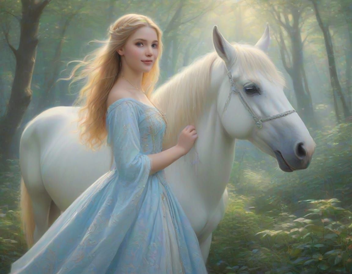 Ethereal Norse Goddess Surveys Her Mystic Unicorn Companion