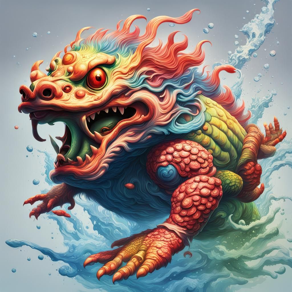 Hyperrealistic Kappa Yokai Splash Art