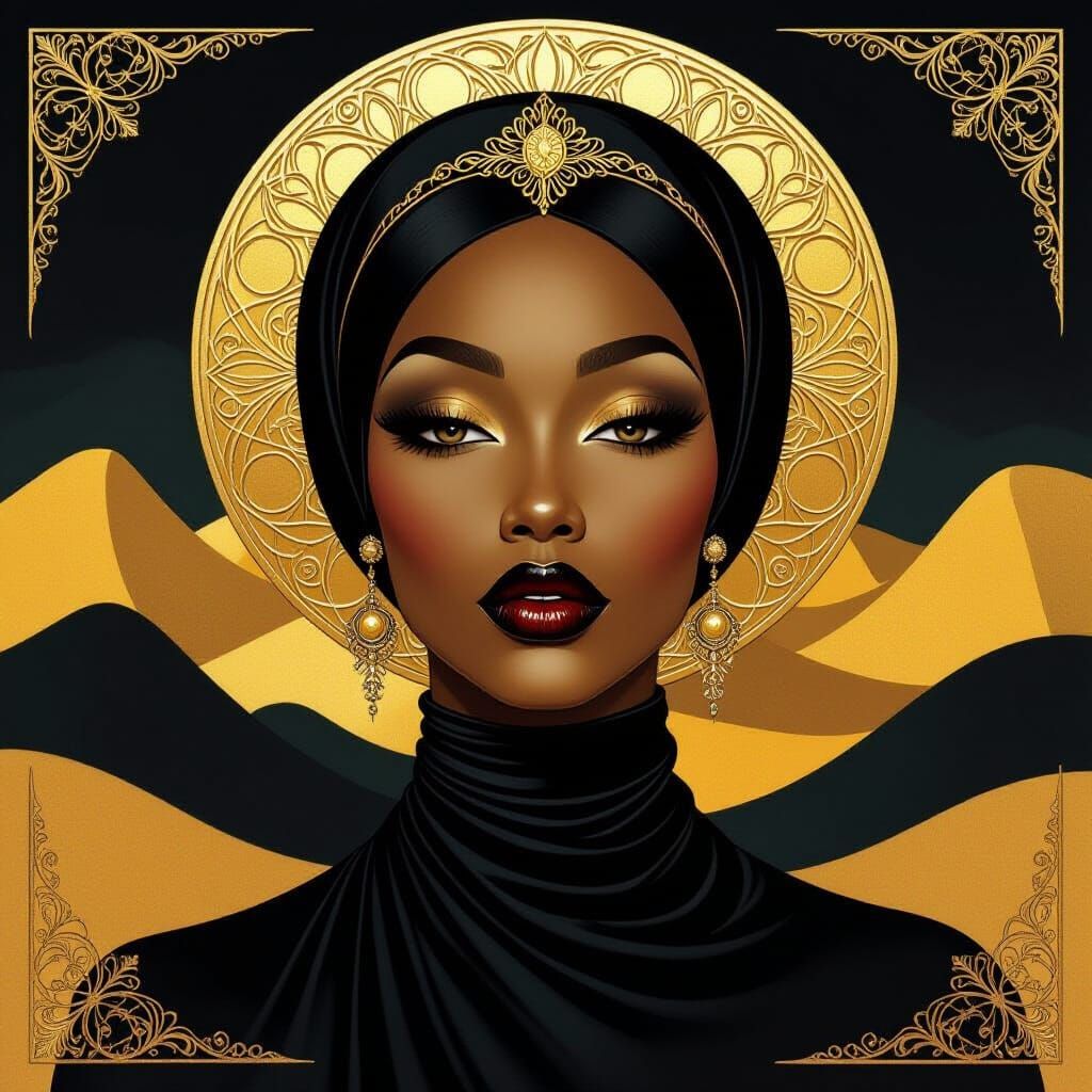 Surreal Portrait of a Black Woman in Iconographic Style