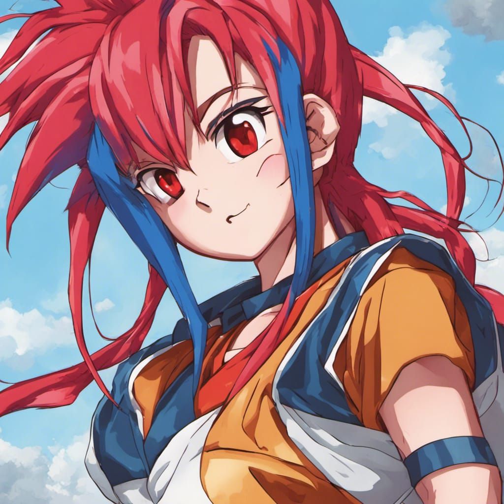 Anime Girl with Red and Blue Hair in Manga Style