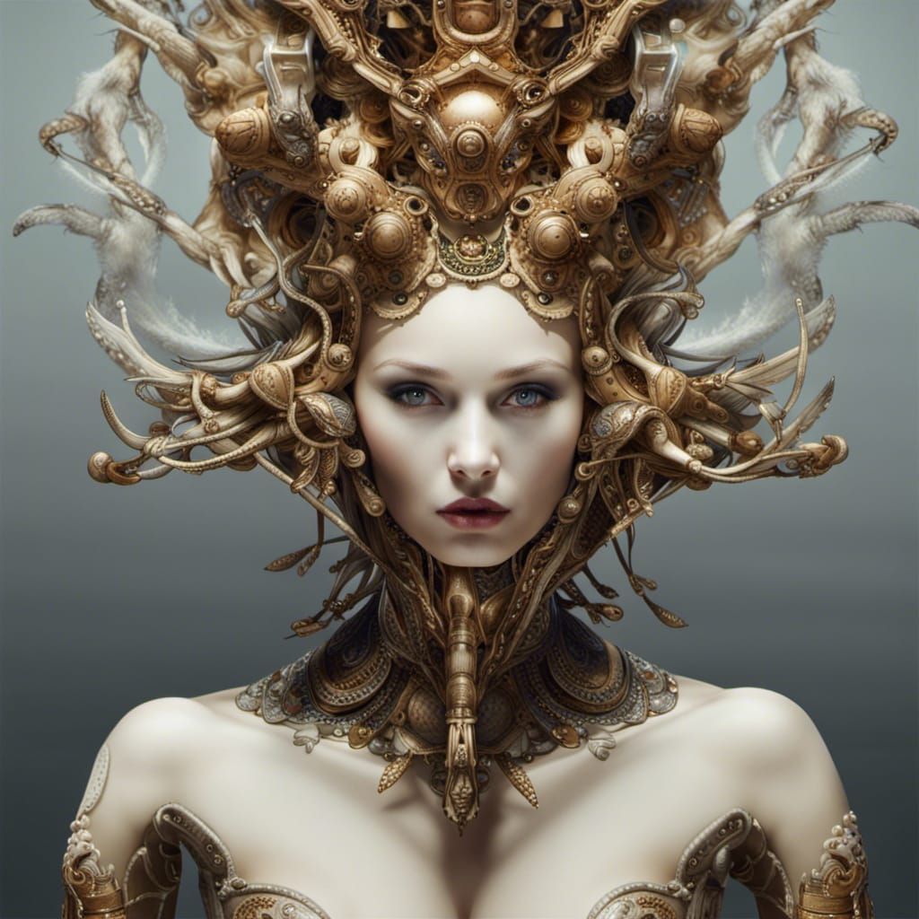 human-alien interface, 1960s sci-fi movie still, by Adrian Kuipers, by Charles Binger, by Asger Jorn, masterpiece, ultra...