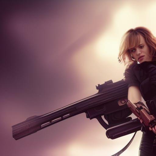 Woman with Gun: Detailed Matte Painting
