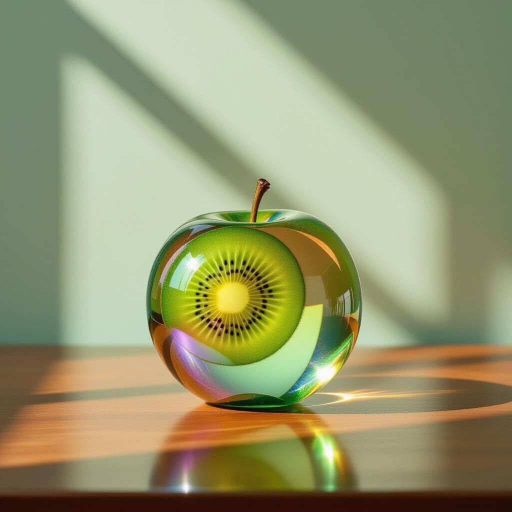 Iridescent Glass Kiwi in Dappled Sunlight