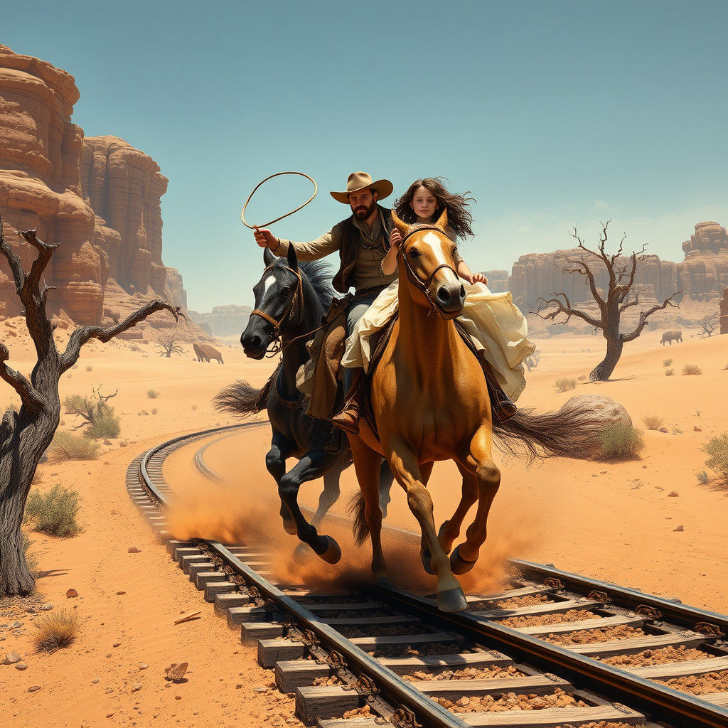 Western Chase Over Train Tracks: Concept Art