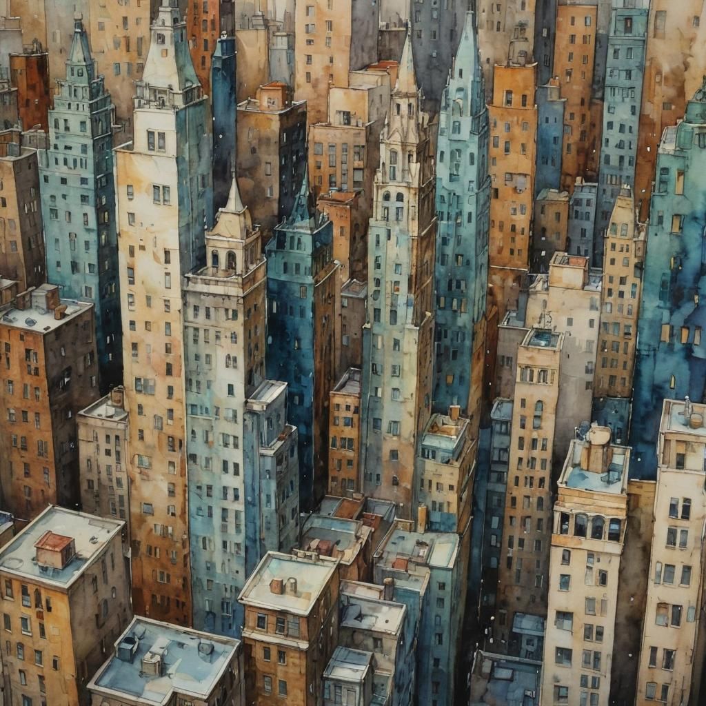 Colorful Cityscape in Alcohol Ink Style