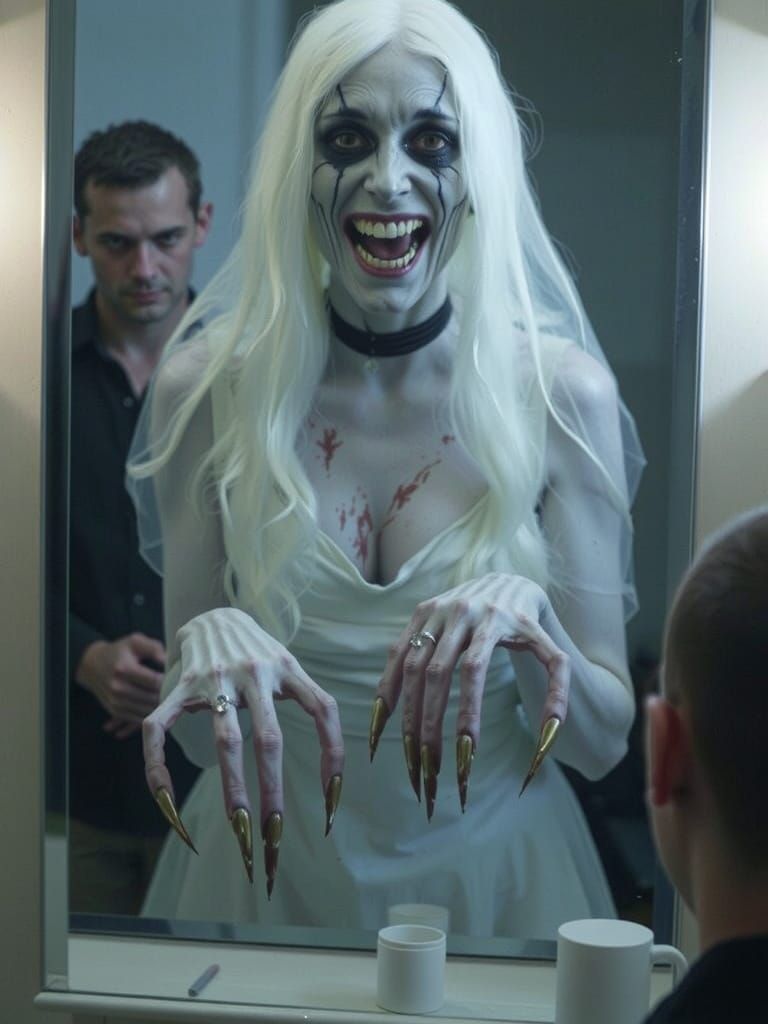 Bloody Mary Appears in Mirror Reflection: Photorealistic Hor...