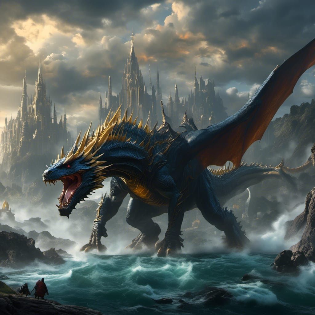 Leviathan and Behemoth in Dark Fantasy Style