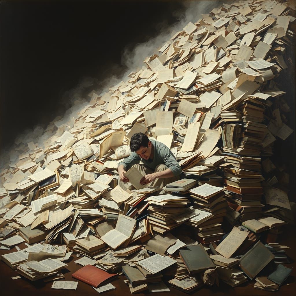 Man Buried Under Paper Symbolizing Worthlessness