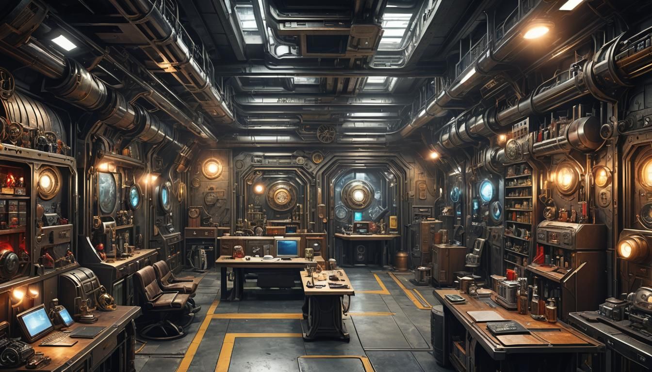 Futuristic Sci-Fi Steampunk Superhero Lair