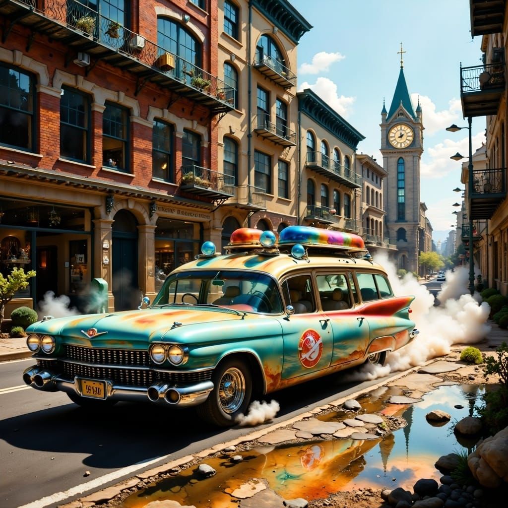 Ecto-1 in Motion: Ghostbusters Scene