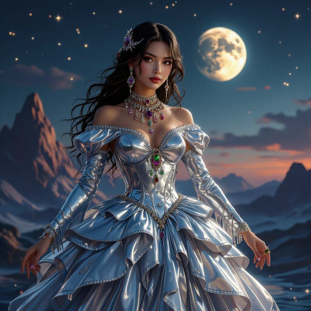 Mercury Maiden of Liquid Silver in Night Sky