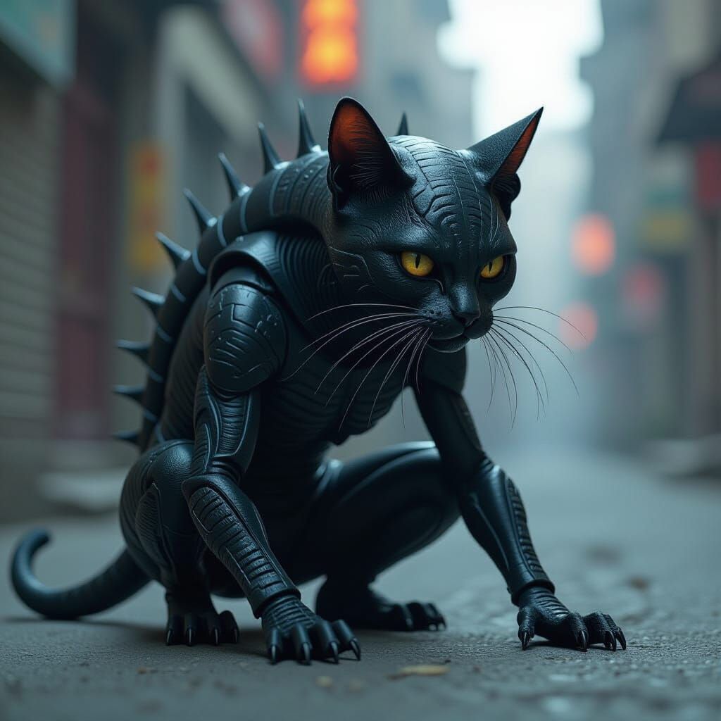 Feline Alien Fused with Biomechanical Giger Aesthetic