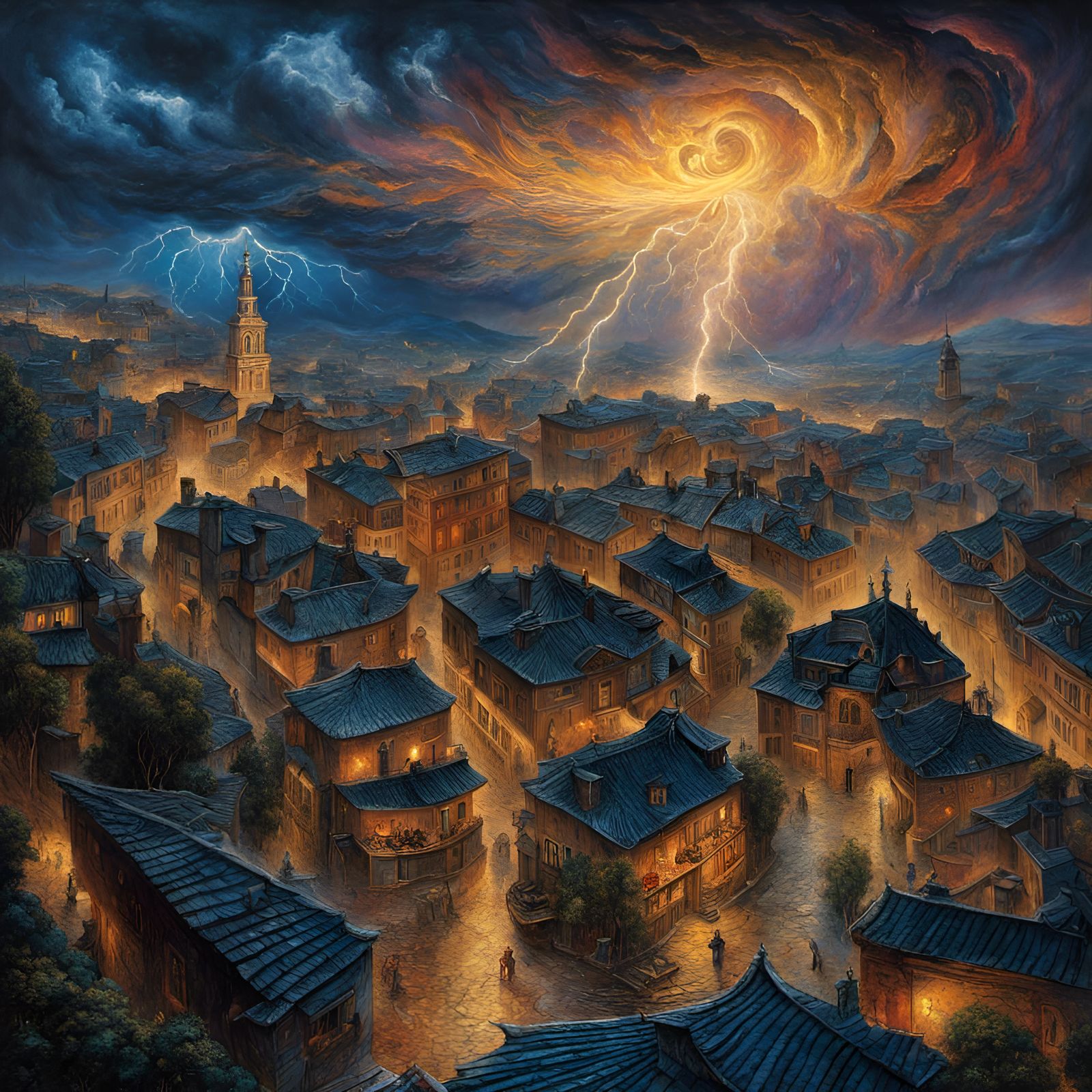 Dark Fantasy Thunderstorm Over Spanish City